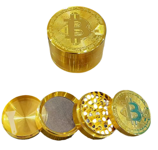 Gold coloured (Bitcoin) logo 4 pc metal grinder